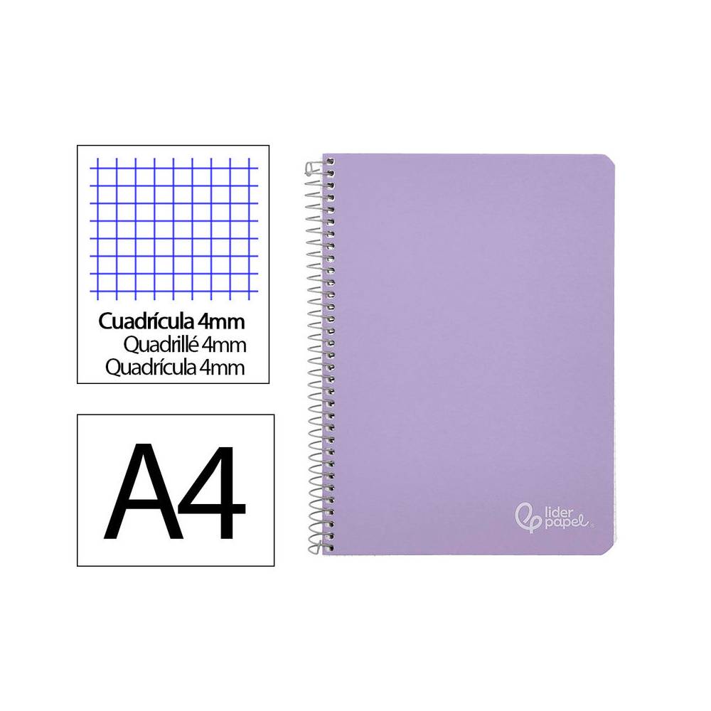 Cuaderno espiral liderpapel din a4 witty tapa dura 80h 90gr cuadro 4mm con margen color violeta - BF37