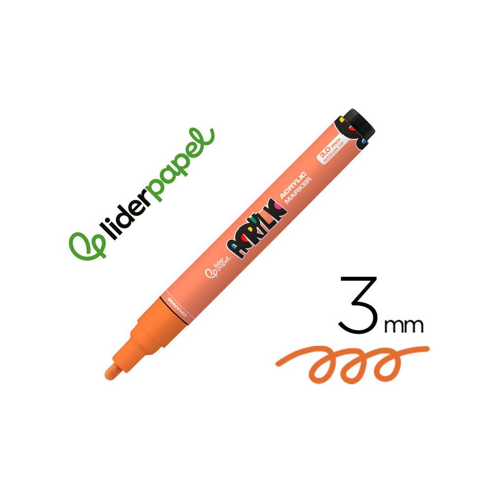 Rotulador liderpapel acrylic base agua todo tipo de superficie punta redonda 3 mm naranja - RT56