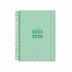 Agenda escolar liderpapel 25-26 espiral basic verde menta dia pagina a5 bilingüe papel fsc 70 gr - LP546