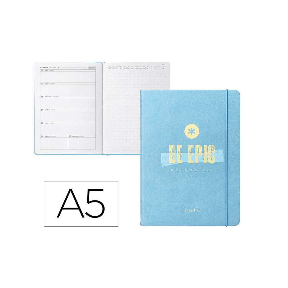 Agenda escolar antartik 25-26 encuadernada go! simil piel azul semana vista a5 bilingüe papel fsc 80 gr - LP660