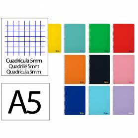Cuaderno espiral liderpapel din a5 smart tapa blanda 80h 75gr cuadro 5mm con margen colores surtidos - BC05