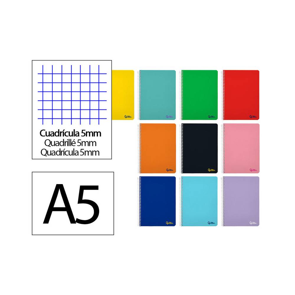 Cuaderno espiral liderpapel din a5 smart tapa blanda 80h 75gr cuadro 5mm con margen colores surtidos - BC05