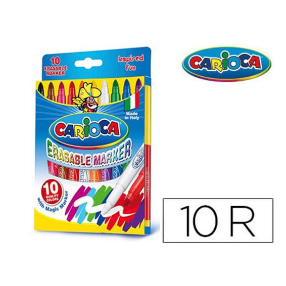 Rotulador carioca magic borrable caja de 10 colores