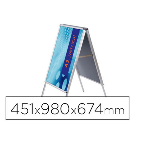 Caballete para poster jensen display aluminio doble cara din a2 marco de 25 mm con cantoneras 451 x 980 x 674 mm
