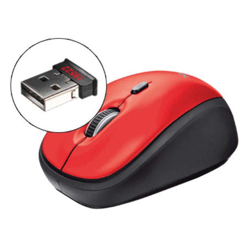 Raton trust optico 1600 dpi inalambrico nano receptor usb 2,4 ghz rojo