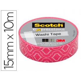 Cinta adhesiva scotch washi tapes papel de arroz fantasia rosa geometrico 10 mt x 15 mm