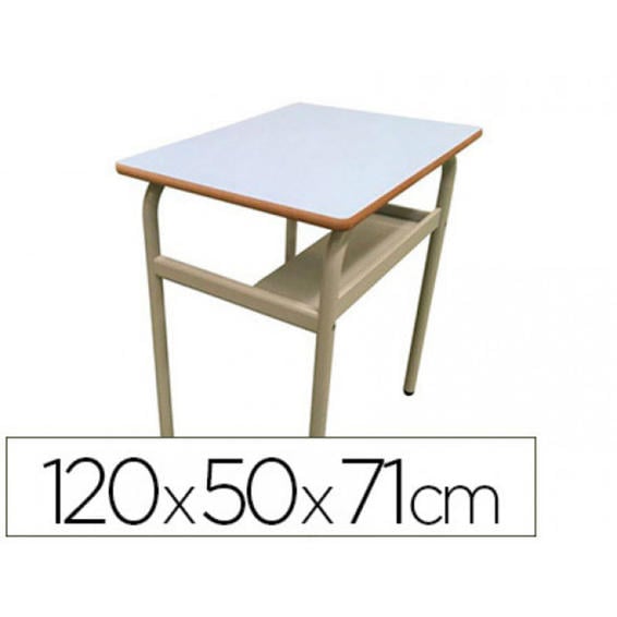 Pupitre mobeduc t5 doble fijo estructura metal tablero mdf laminado 120x50 cm