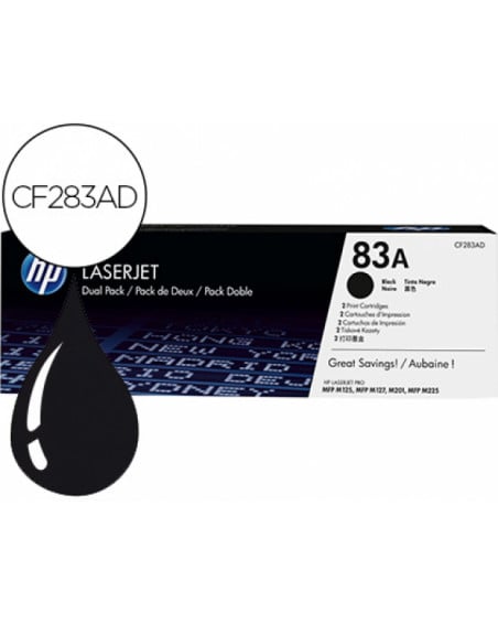 Toner hp laserjet pro 83a mfp m125 m127 m201 m225 negro pack de 2 unidades 1500 paginas