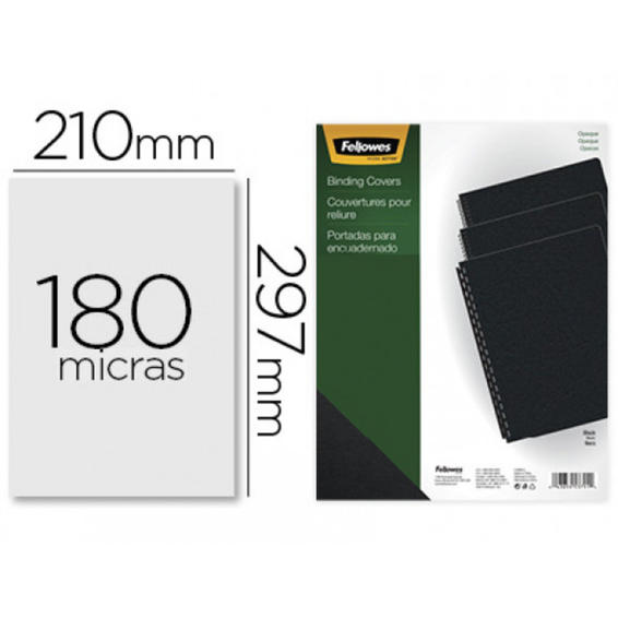 Tapa de encuadernacion fellowes din a4 pvc opaco negro 180 micras pack de 100 unidades