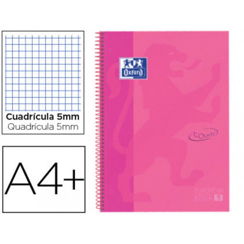 Cuaderno espiral oxford ebook 1 tapaextradura din a4+ 80 hojas cuadro 5 mm con margen lavanda touch