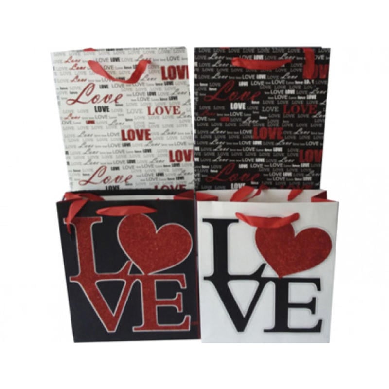 Bolsa para regalo arguval grande 4 diseños love con purpurina 40x30x12 cm