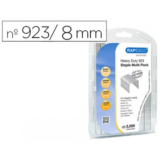 Grapas rapesco galvanizadas 923/8-10-12-13 mm blister de 3200 unidades