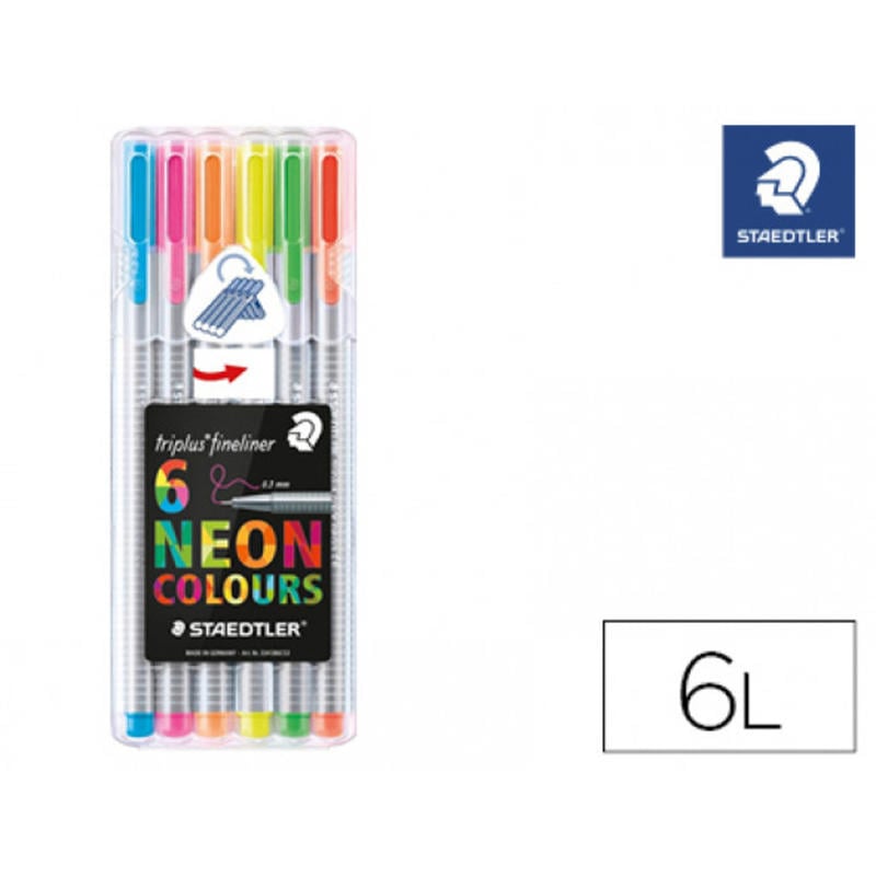 Rotulador staedtler triplus neon colours estuche de 6 unidades colores surtidos