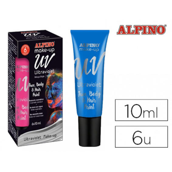 Maquillaje alpino fluorescente bajo luz ultravioleta azul tubo 10 ml caja de 6 unidades
