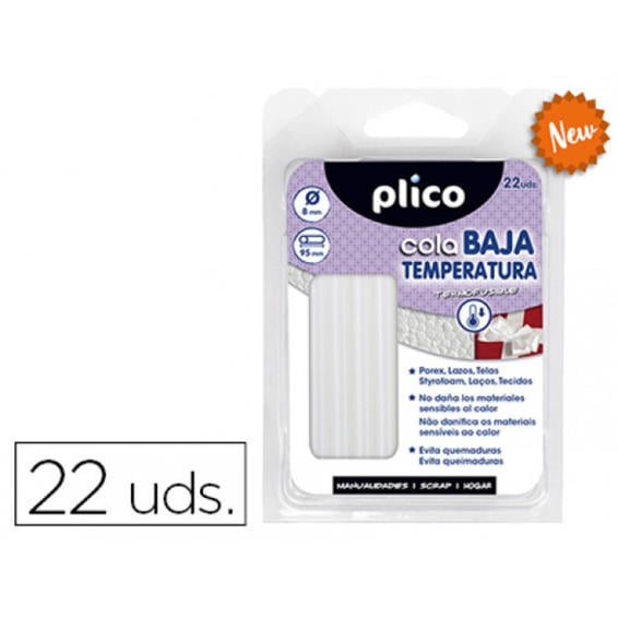 Barra termofusible plico cola baja temperatura 8 mm de diametro x 95 mm de alto blister de 22 unidades