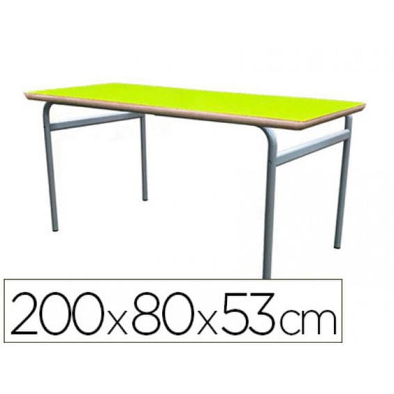 Mesa infantil mobeduc t2 extensible estructura redonda patas de tubo metal tablero mdf laminado 200x80 cm