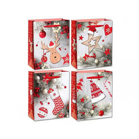 Bolsa para regalo arguval grande navidad glitter 3d plata renos estrella bota y gorro 40x30x12 cm