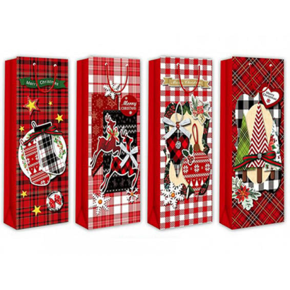 Bolsa botellero arguval navidad glitter 3d rojo renos arbol y papa noel 37x13x12 cm