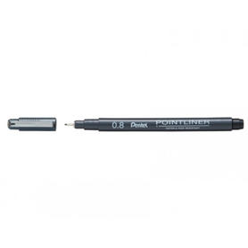 Marcador pentel pointliner com tinta pigmentada cor preto ponta de 0,8 mm