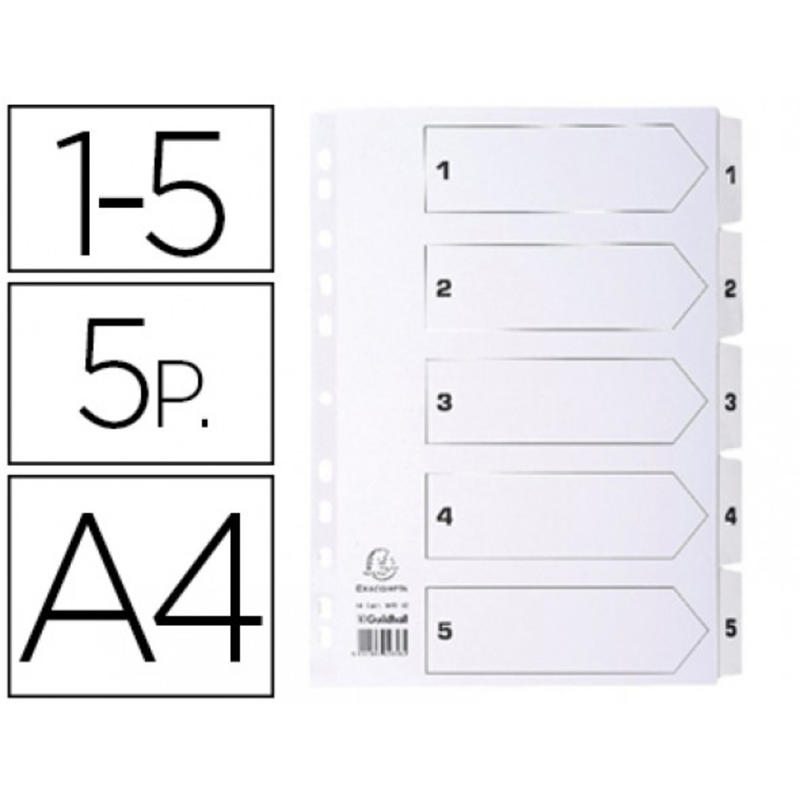 Separador numerico exacompta cartulina blanca 1-5 juego de 5 separadores din a4 11 taladros