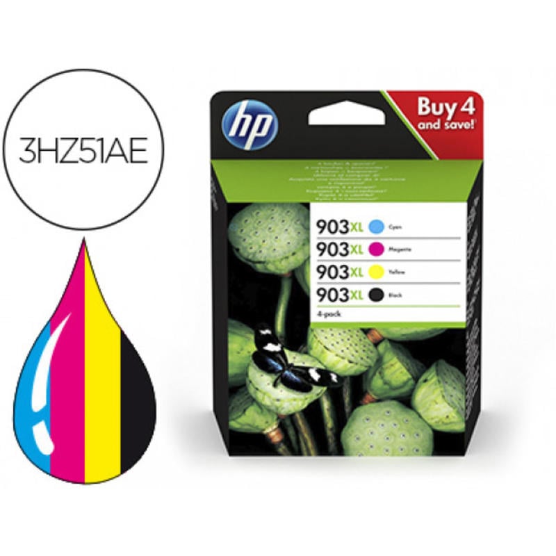 Ink-jet hp 903xl officejet 69xx / officejet pro 69xx pack 4 colores negro / amarillo / cian / magenta 825