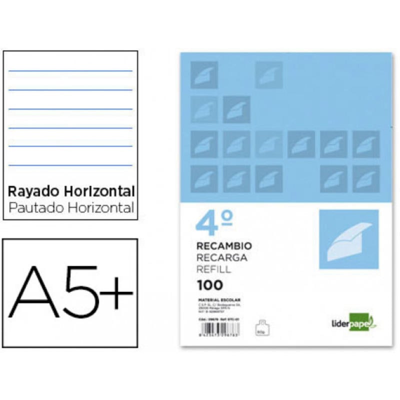 Recambio liderpapel cuarto 100 h 4tc-02 1 raya horizontal4 taladros con margen