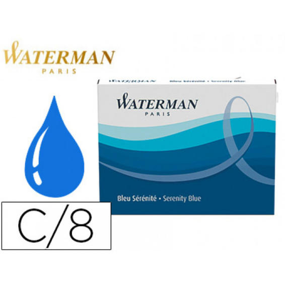 Tinta estilografica waterman serenity blue -caja de 8 cartuchos standard -largos