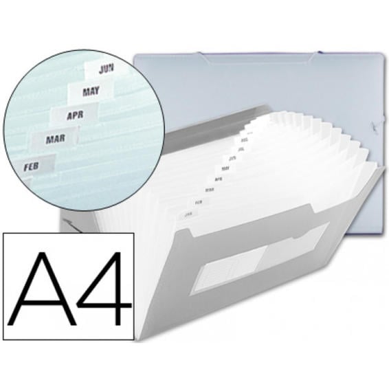 Carpeta beautone clasificador fuelle 42164 polipropileno din a4 transparente -2 huecos tarjetas -13 departamentos
