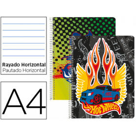 Cuaderno espiral liderpapel microperforado a4 80h horizontal 4 colores hot wheels tcartoncillo 60 gr