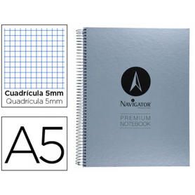 Cuaderno espiral navigator a5 micro tapa forrada 80h 90 gr cuadro 5mm sin bandas 6 taladros