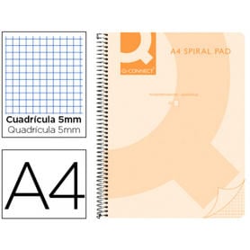 Cuaderno espiral q connect a4 micro tapa plastico 80h 70g cuadro 5mm sin bandas 4 taladros naranja