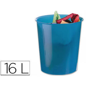 Papelera plastico q-connect azul translucido 16 litros