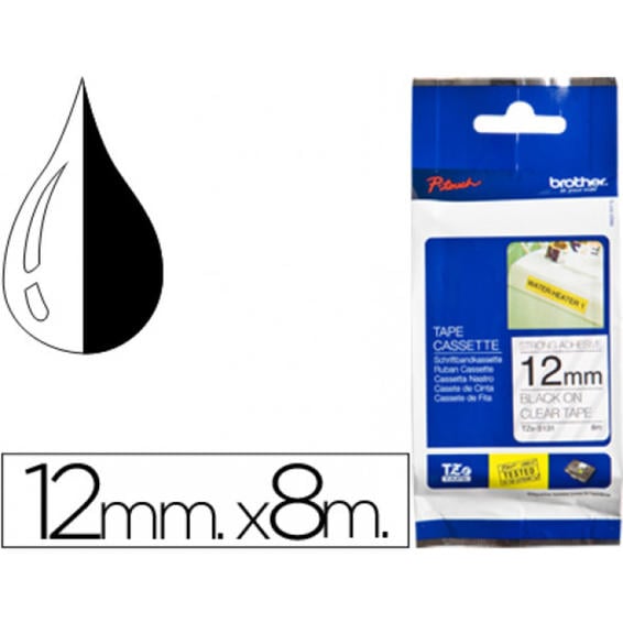 Cinta brother tze-s131 transparente-negro 12mm longitud 8 mt superadhesiva