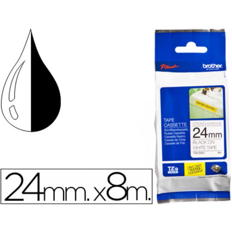 Cinta brother tze-s251 blanco-negro 24mm longitud 8 mt superadhesiva