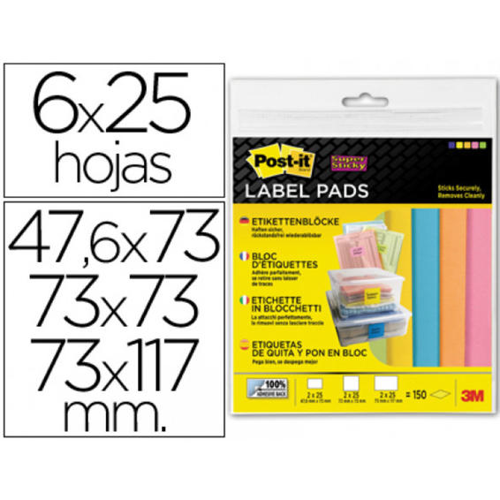 Etiqueta adhesiva post-it super sticky removible pack surtido 2 bloc 47,6x73mm 2 bloc 73x73mm y 2 bloc