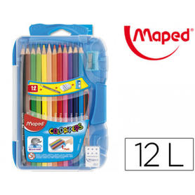 Lapices de colores maped color peps de 12 colores con goma y sacapuntas caja inteligente con bisagra