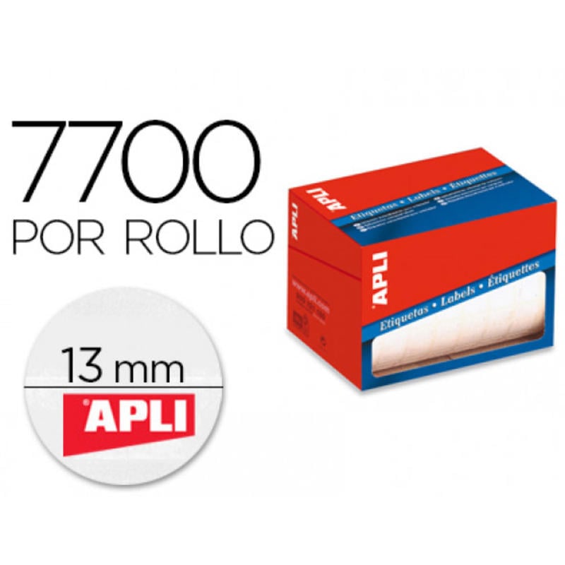 Etiqueta adhesiva apli 1671 tamaño 13 mm redondas en rollo de 7700 unidades