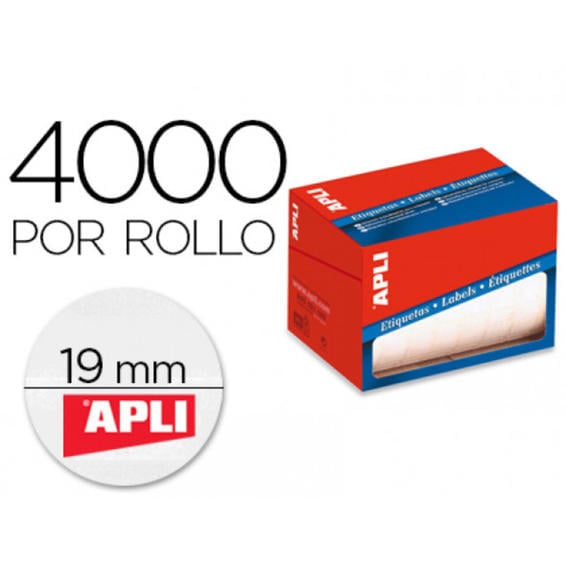 Etiqueta adhesiva apli 1673 tamaño 19 mm redondas en rollo de 4000 unidades