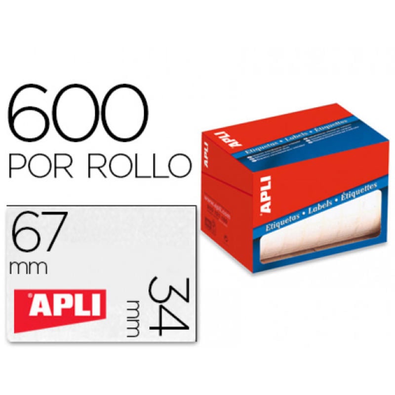 Etiqueta adhesiva apli 1695 tamaño 34x67 mm en rollo de 600 unidades