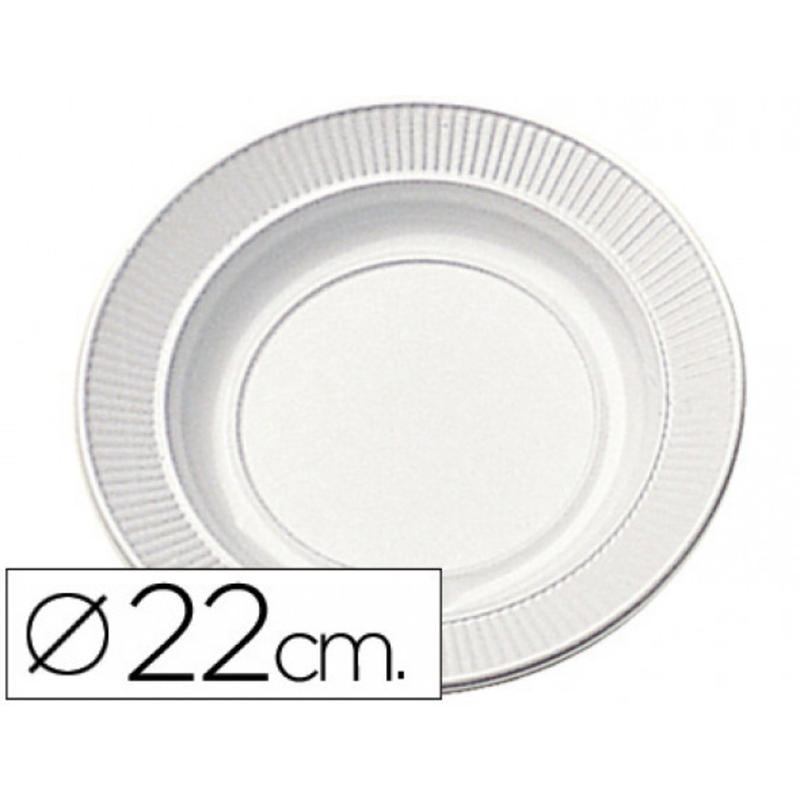 Plato de plastico blanco llano 22cm de diametro paquete de 100