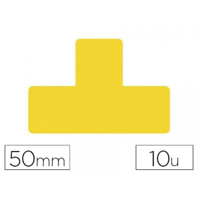 Simbolo adhesivo tarifold pvc forma t para delimitacion suelo 50 mm amarillo pack de 10 unidades