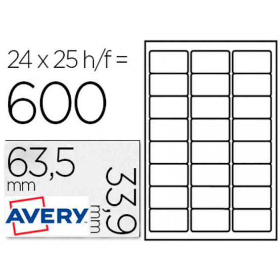 Etiqueta adhesiva impresora Avery 63.5x33.9mm para congelados rectangular  blanca din a4