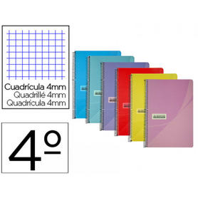 Cuaderno espiral papercop cuarto tapa plastico 80h 90 gr cuadro 4 mm con margen colores surtidos