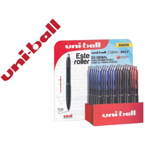 Boligrafo uni-ball roller umn-307 retractil tinta gel 0,7 mm expositor de 36 unidades colores surtidos