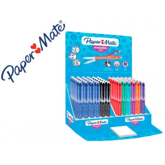 Boligrafo paper mate erasable gel con goma de borrar expositor de 72 unidades colores surtidos