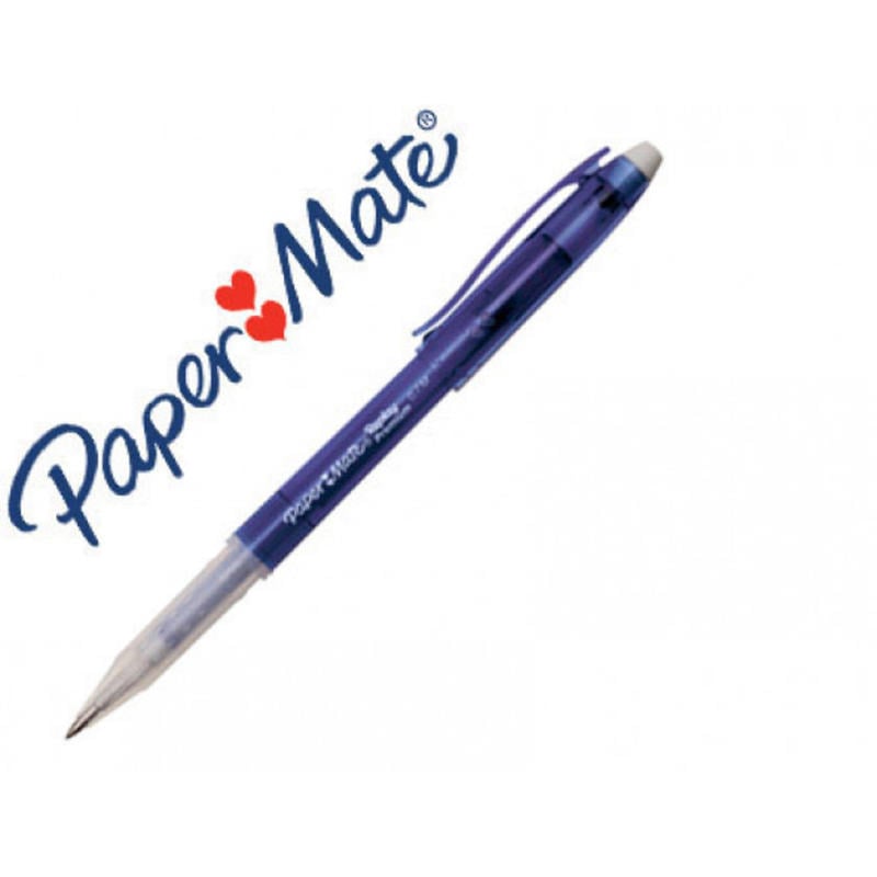 Boligrafo paper mate erasable gel azul con goma de borrar