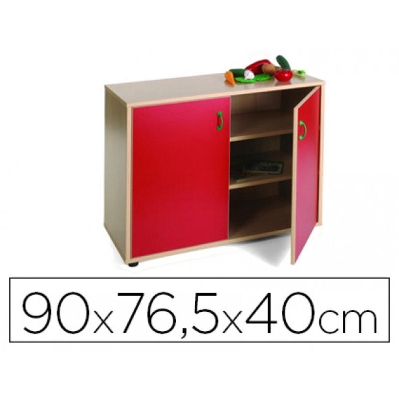 Mueble madera mobeduc bajo armario 3 estantes haya/blanco 90x76,5x40 cm