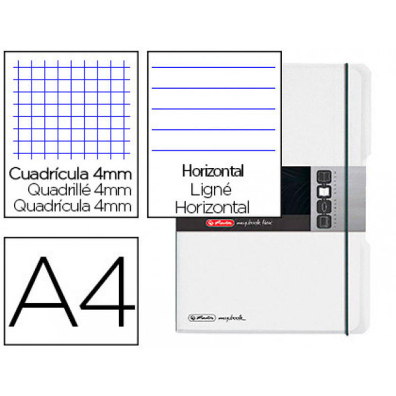Cuaderno herlitz note book fle x a4 polipropileno 2x40 h cuadricula 4 mm + horizontal doble margen transparente gomilla