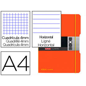 Cuaderno herlitz note book flex a4 polipropileno 2x40 h cuadricula 4 mm + horizontal doble margen naranja gomilla