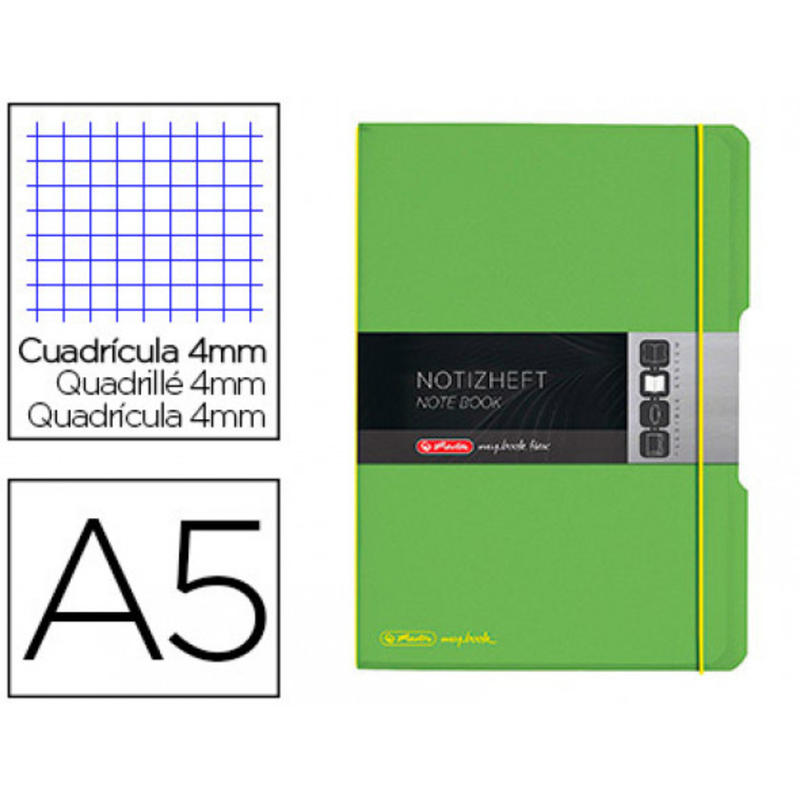 Cuaderno herlitz note book flex a5 polipropileno 40 hojas cuadricula 4mm verde claro cierre gomilla